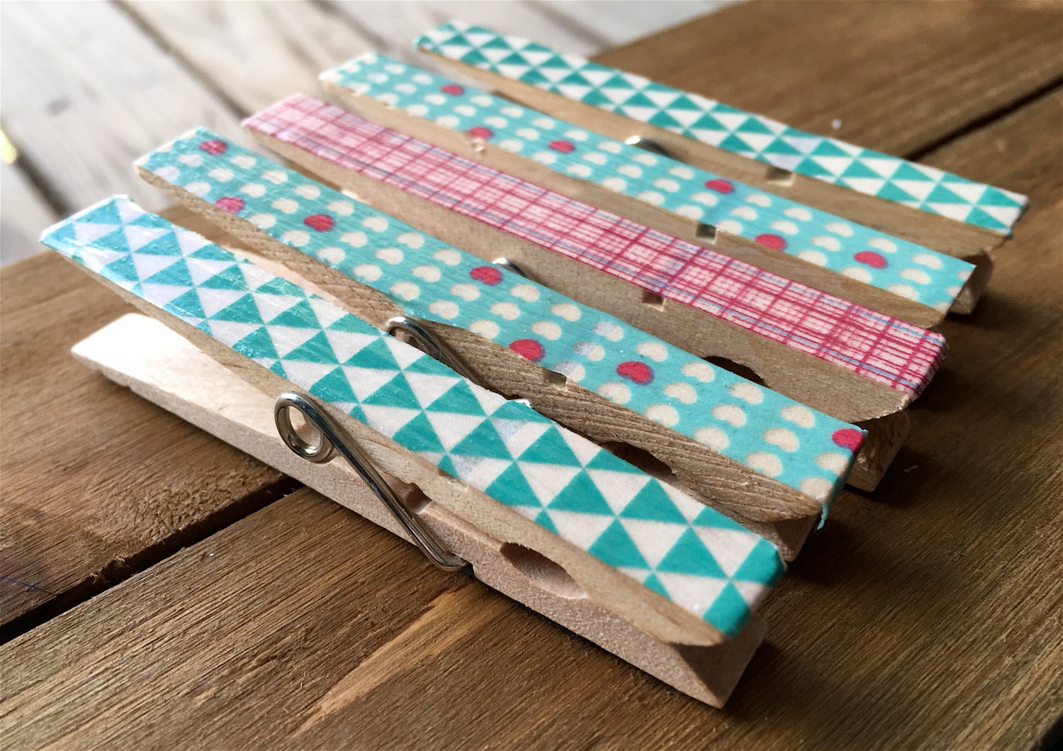 Blue and Pink Clothespin Decorated Clothespin