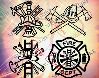Firefighter SVG DFX Badge Logo Emblem EMS Life Hat Shirt Mug Fire Truck Hose Ladder Dept Uniform Team Flames Hot Abc 1 2 3 Dad Decal.