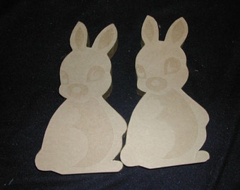 Pr Bown Craft Paper Mach Easter Bunny Figures To Paint Free Standing Die Cut Details 11" High Crafts Embellish Supplies Decorate