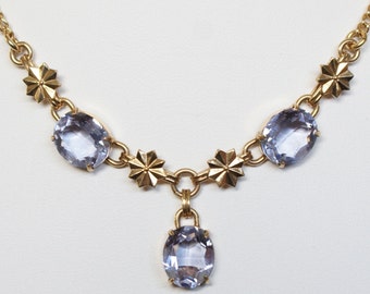 Vintage 12k Gold Filled Mid Century 1960s Blue Gemstone Necklace