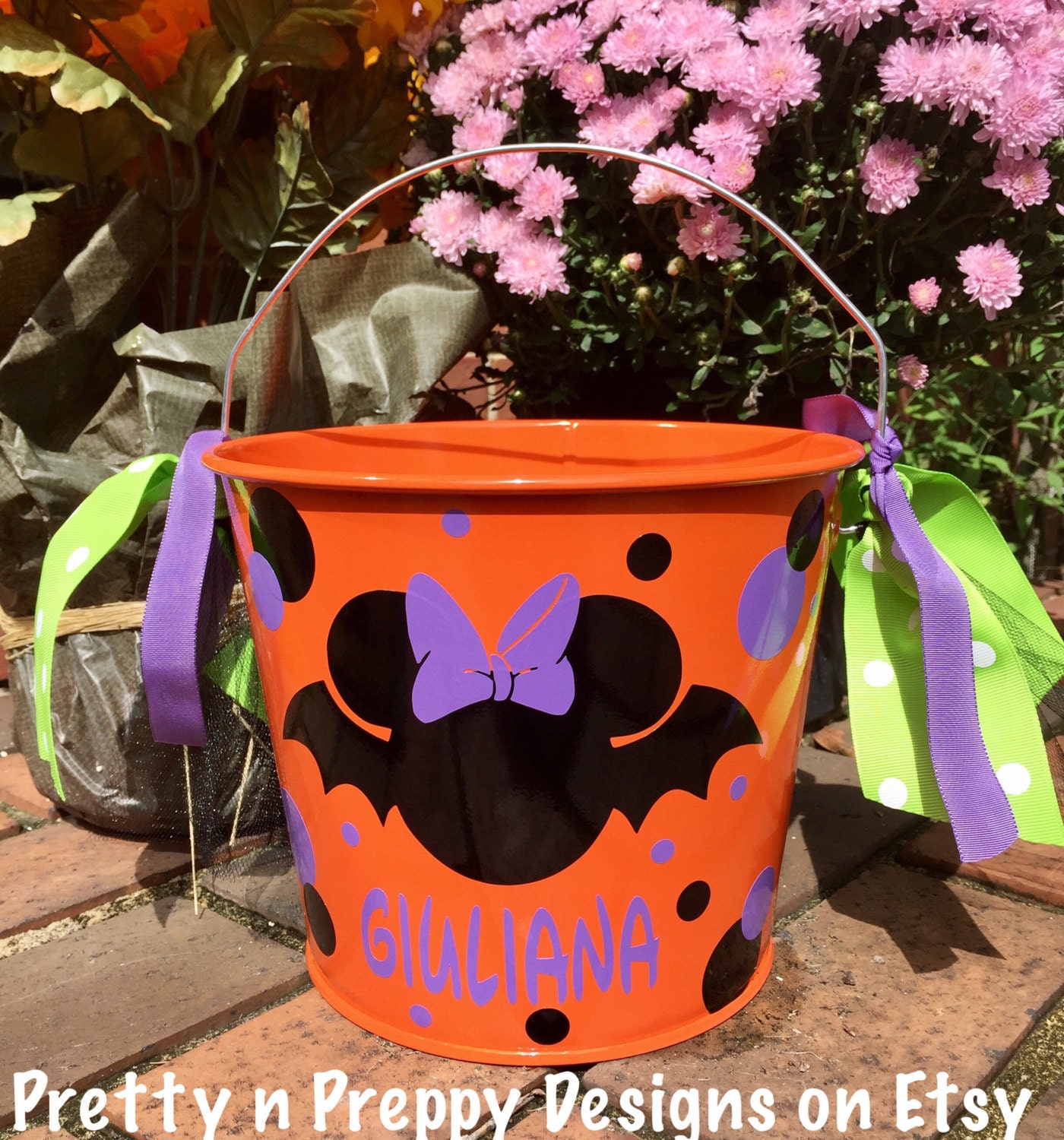 Halloween bucket candy bowl trick or treat by PrettynPreppyDesigns