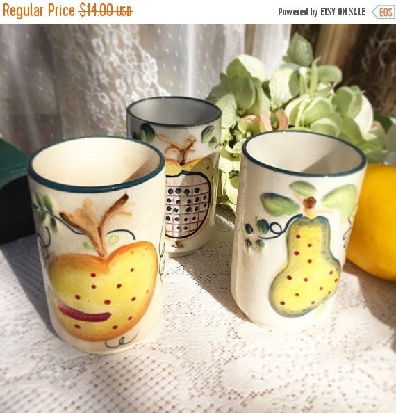 ON SALE 3 fruit stoneware cups mugs by on Etsy