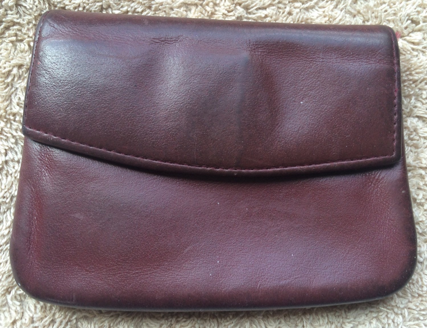 Vintage St Thomas Leather Coin Purse Wallet Burgundy Cowhide