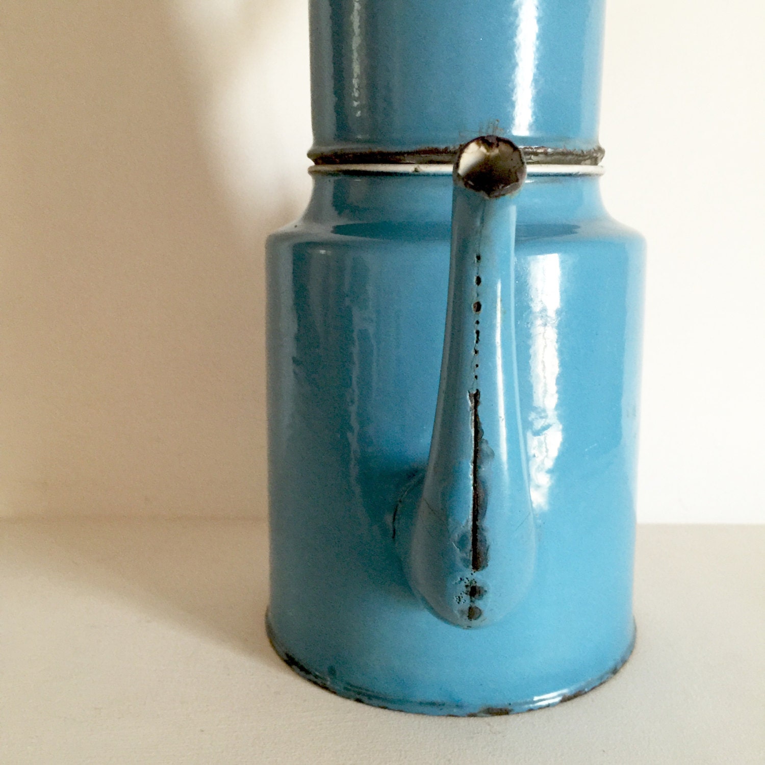 French Antique Coffee Pot French Blue Vintage Enamel Coffee