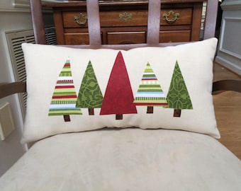 Christmas tree pillow, Christmas pillow, Christmas applique pillow