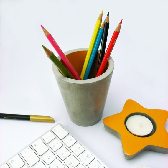 Pen of concrete Desktop Organizer. Cement pen. Handmade.
