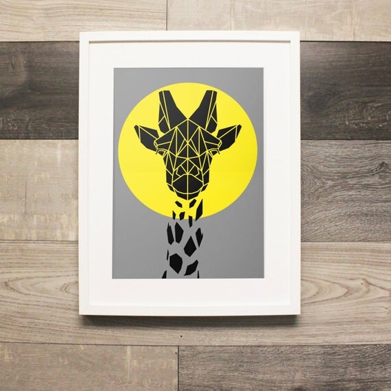 Items similar to Art Print, Geometric Giraffe Print, Cool Gray Giraffe ...