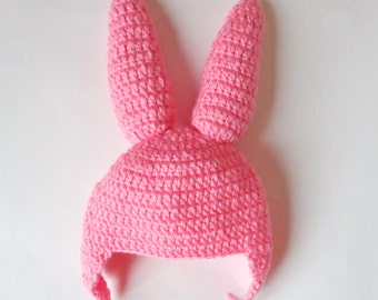 Pink Bunny Ear Flap Hat - Rabbit Hat Costume - For Girl Newborn to Adult Photo Prop - Halloween / Cosplay Wig