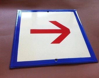 Vintage Enamel Sign Porcelain - Red Arrow Rare Three Colors This Way 1970's