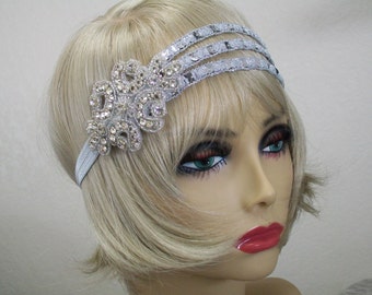 Great Gatsby headpiece, Flapper headband, 1920s headband, Roaring 20s, Silver sequin headband, 1920s hair accessory, Vintage inspired
