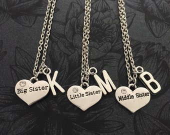 Big Sister, Middle Sister & Little Sister necklace with initial