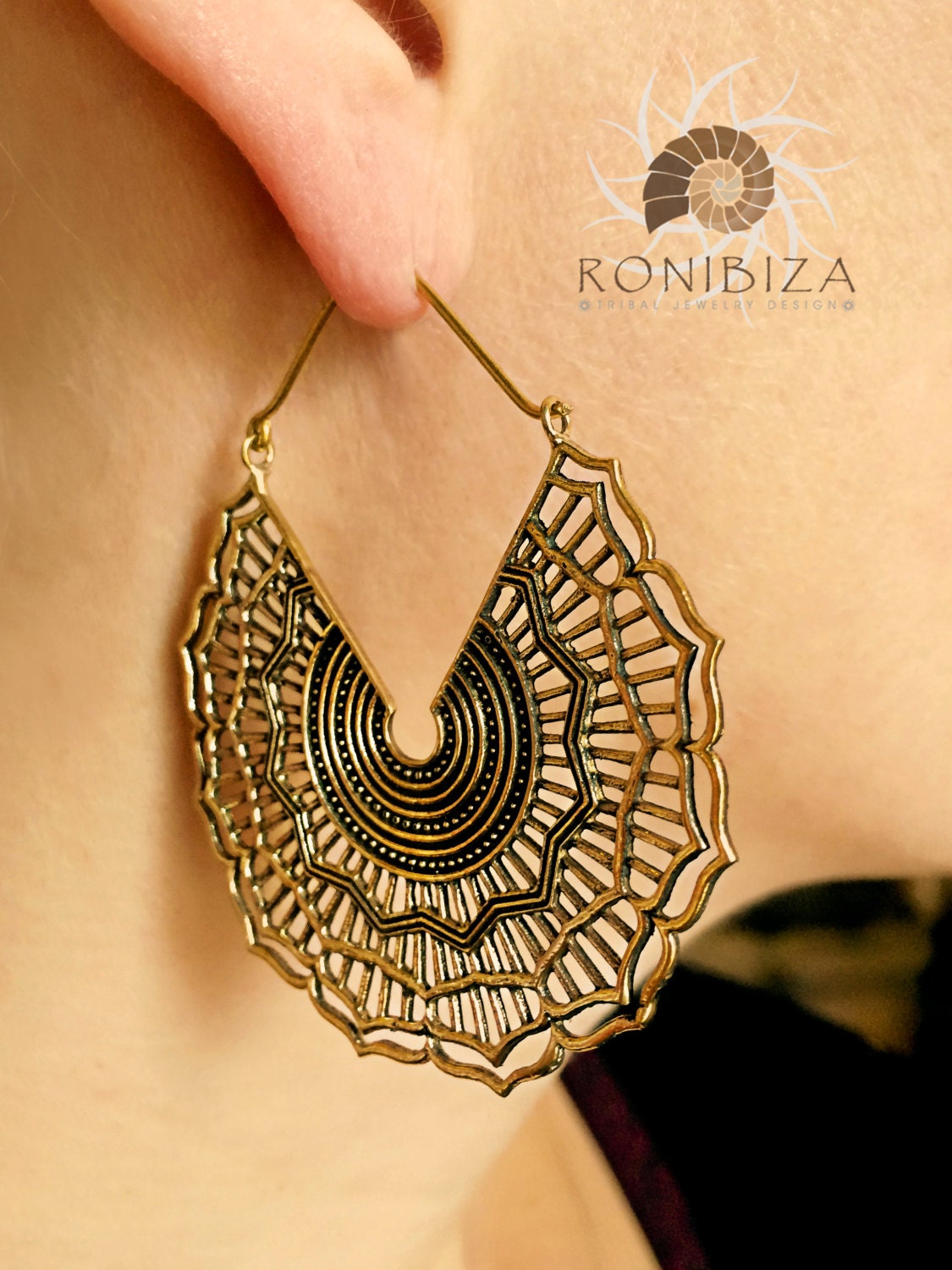 Brass Earrings Brass Hoops Gypsy Earrings Tribal