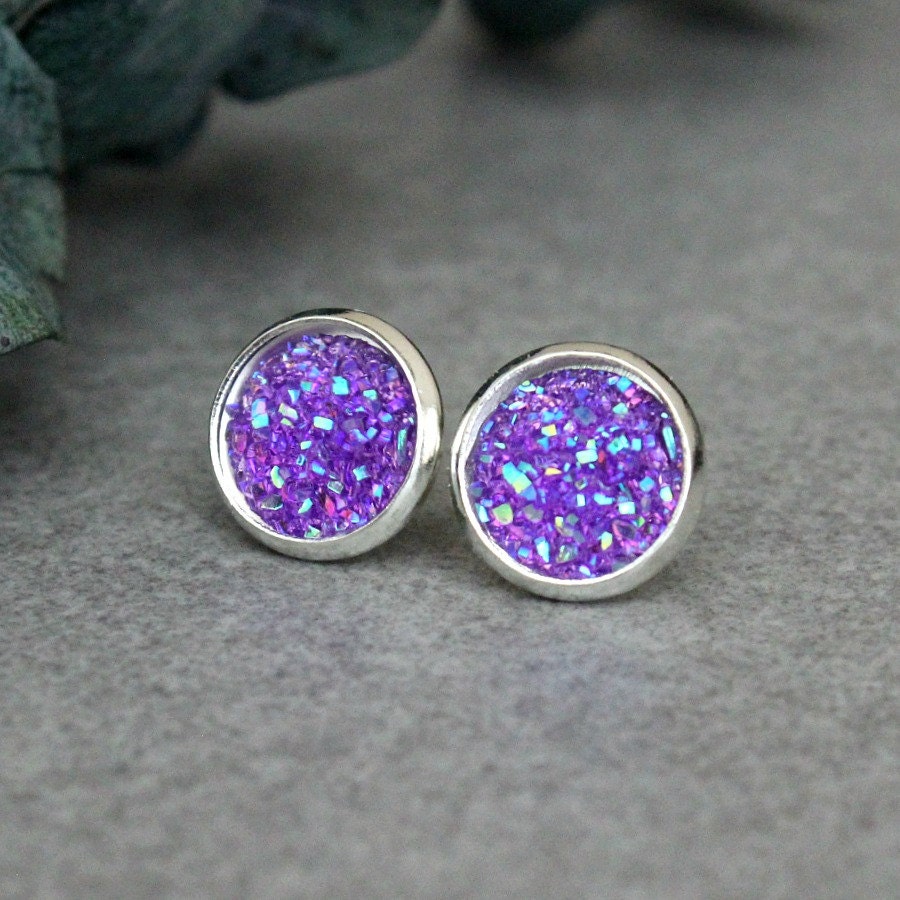 Purple Stud Earrings Purple Earrings Purple by BellaBoutiqueCrafts