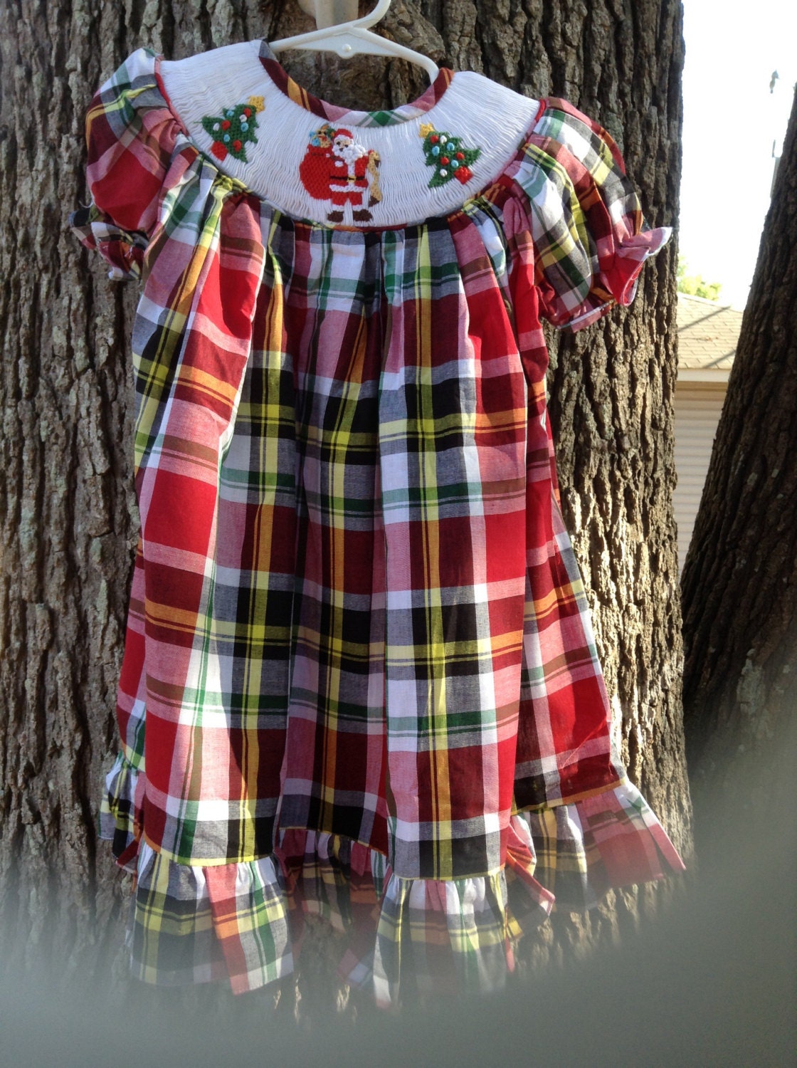 smocked plaid christmas dress