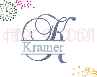 SCRIPT SPLIT MONOGRAM Embroidery Font Design, two sizes, 4inch and 6 inch, All letters, bx included, #518