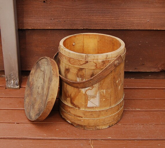 Antique Wood Bucket Vintage Firkin Primitive Wooden Firkin