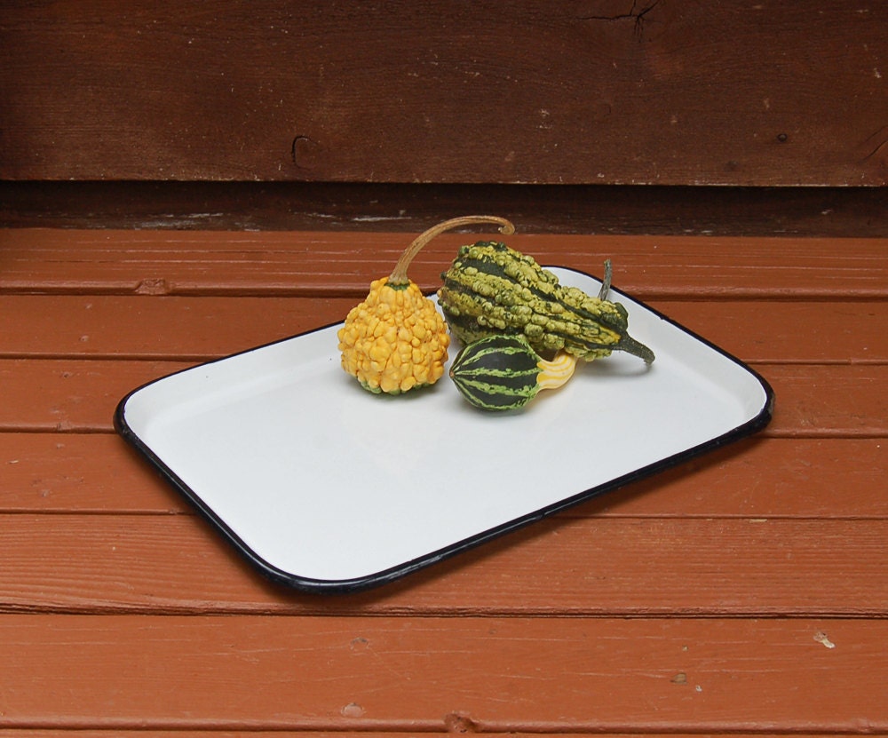 Enamelware Tray Enamel Tray Vintage White Enamel Serving