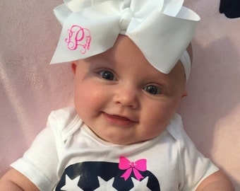 Monogram Baby Headband - Stretchy HeadBand with Bow - Initials - Baby Gift