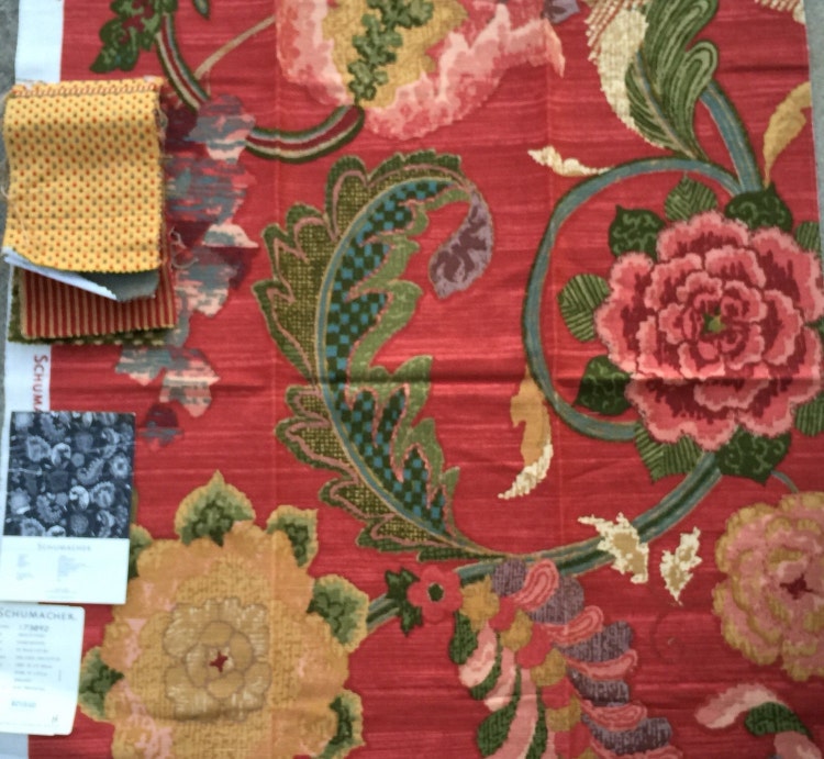 Red Floral Fabric F Schumacher Fabrics 27 x 26 by Fabricsamples10