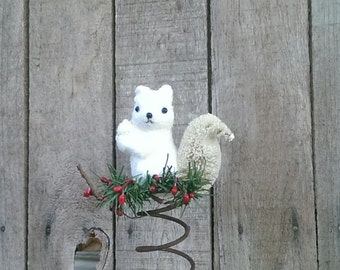 Rustic Christmas Tree Topper Bed Spring White Squirrel Holiday Decor