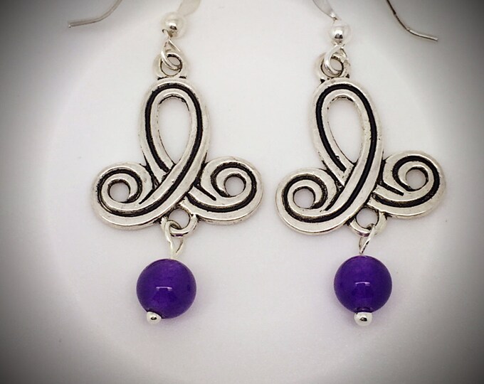 Silver purple earrings drop purple, drop lilac earrings, dark purple drop, purple drop earring
