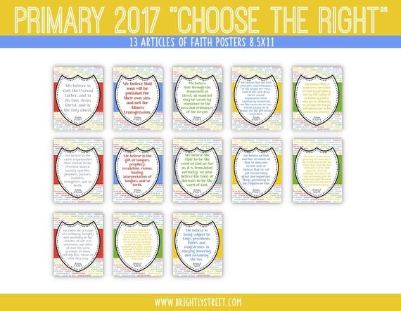 LDS Primary 2017 Choose the Right "Articles of Faith" Posters