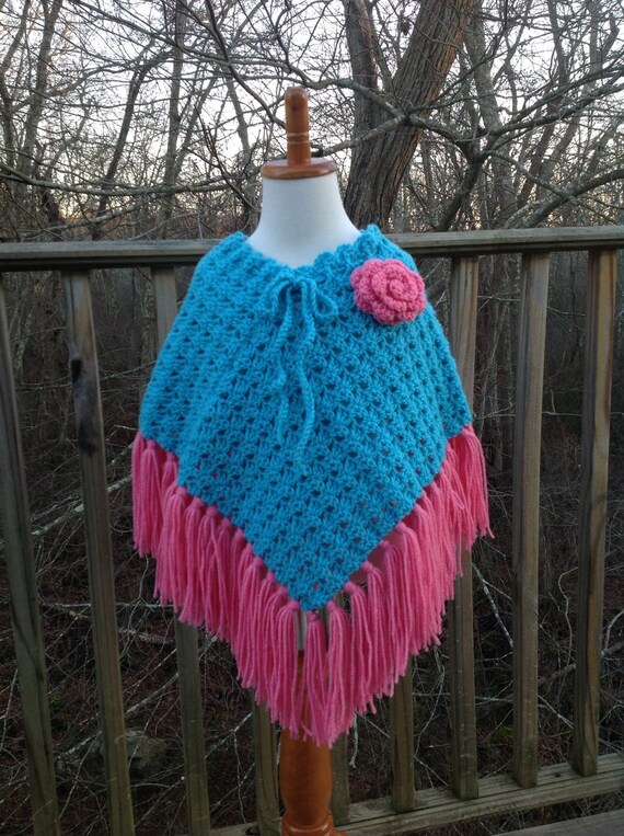 Crocheted poncho. Little girls poncho. Perfect pink and
