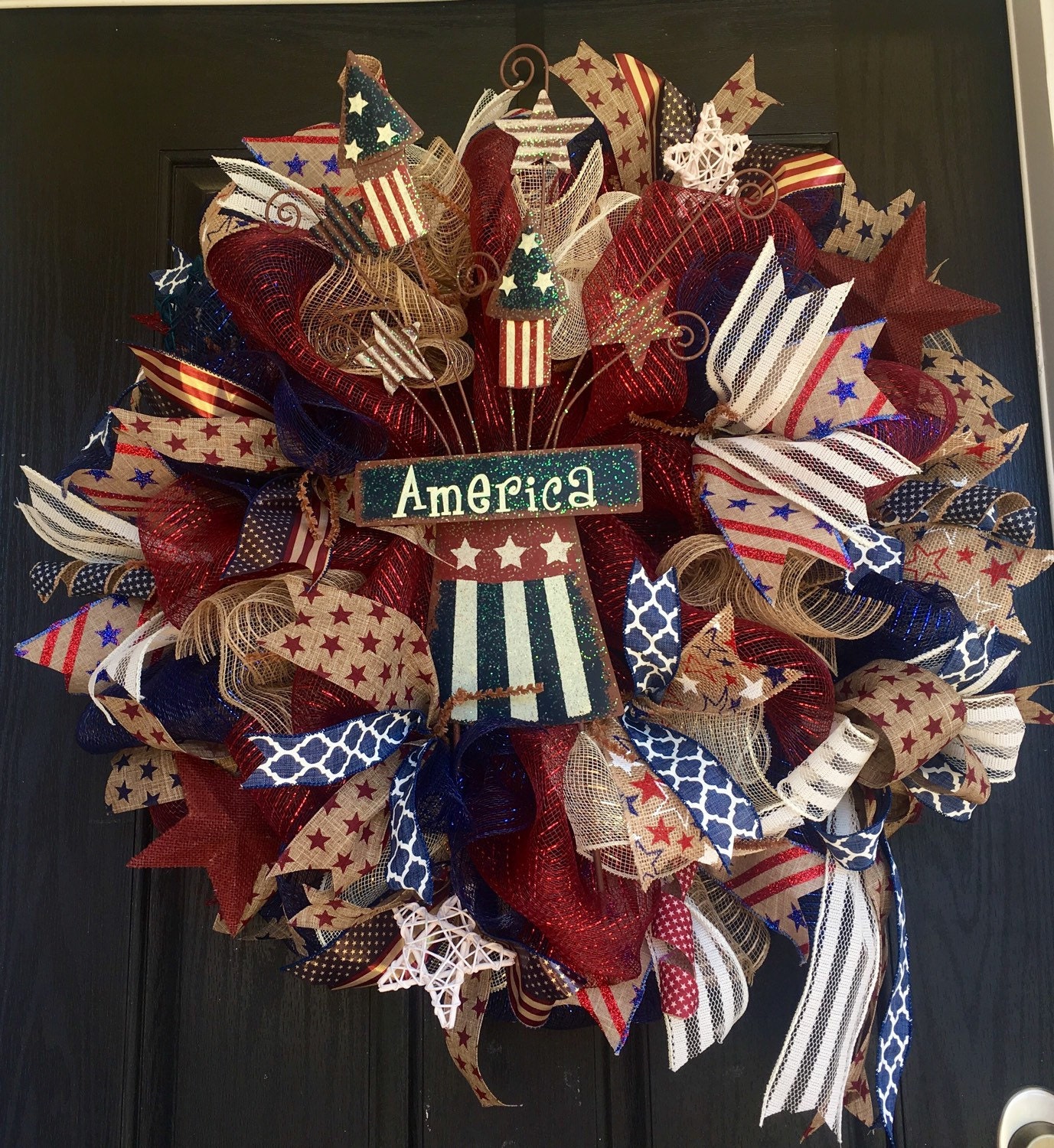 Fourth of July Wreath,Americana burlap wreath, God Bless America wreath, 4th of July wreath, 4th of July deco mesh wreath, patriotic wreath