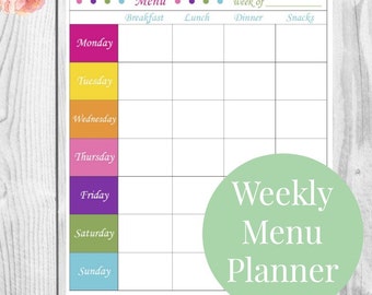 Items similar to Retro Theme Weekly Menu Planner, Instant Download ...