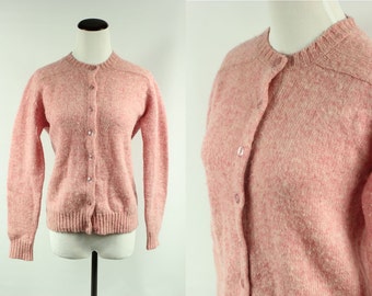 60s Carnation Pink Marled Wool Cardigan Sweater