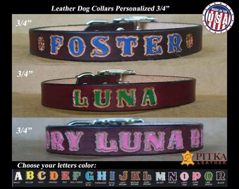 Mahogany Leather Dog Collars - Personalized Handmade Dog Collars - Custom Dog Collars - Quality Collars for Medium size Dog - Made in USA