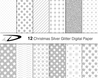 Christmas silver glitter digital paper-silver digital paper-glitter digital paper-christmas glitter silver wallpaper-Christmas digital paper