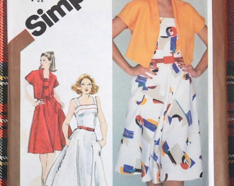 9892 Simplicity Size 10 Bust 32 1/2 Vintage 1980 Sundress Bolero Jacket Sewing Pattern