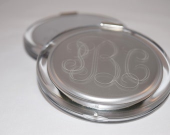 Compact, Double Mirror, Silver Acrylic, Girlfriend Gift, Bridesmaid Gift, Personalized, Monogrammed, Rotary Engraved or UV Printed