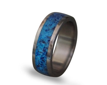 Glow In The Dark Ring, Titanium Men's Ring, Lapis Lazuli and Glow In The Dark Powder Ring