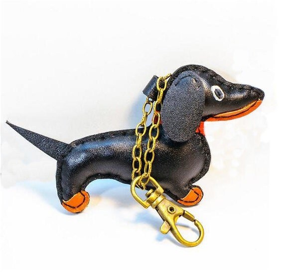 Dachshund Leather Keychain Accessories for Bag by SlavaStudio