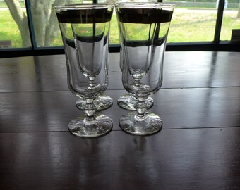 Vintage Midcentury St of 4 Stemware / Parfait Glasses W Silver Rim Excellent!