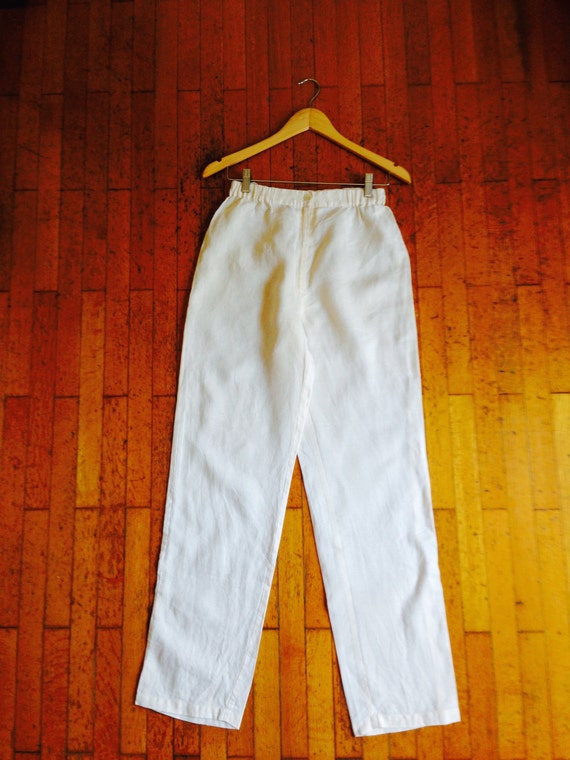 Minimalist Cream Linen Pants/Vintage Boho High Waisted