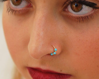 Turquoise NOSE RING, tiny turquoise hoop, small turquoise nose ring, Cartilage hoop Earring, Helix hoop, Rook earring, Tragus hoop Ring