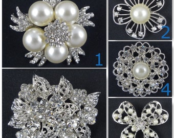 SALE Beautiful Crystal rhinestone pearl brooches (YOU pick 5 pcs/same style) embellishment bridal wedding bouquet accessories flower centers