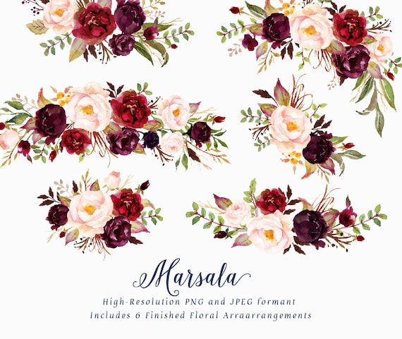 Watercolor floral Clip Art-Marsala/Individual PNG by GraphicSafari