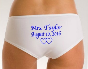 Mrs Underwear, Bridal Panties, Bridal Lingerie, Name Date on Rear, Something Blue Wedding Panties, Wedding Lingerie, Wedding Gift,