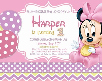 Baby Minnie Birthday Invitation/Girl Birthday/ Minnie Mouse Theme Birthday card / Printables/
