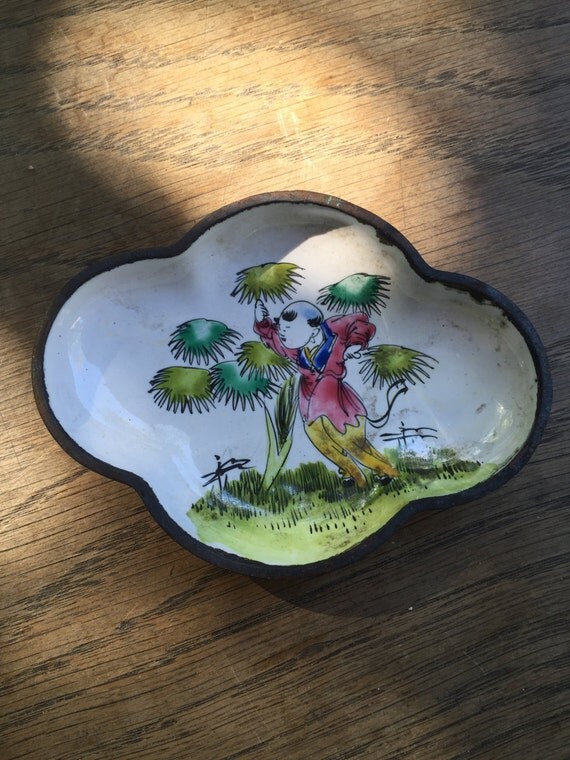 Vintage Brass and Enamel Dish made in China by AntiqueObjects