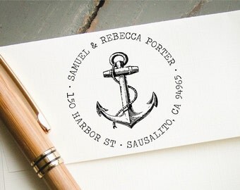 Self Inking Return Address Stamp, Anchor with Typewriter Font, Custom Address Stamp, Personalized Address Stamp, Engagement or Wedding Stamp