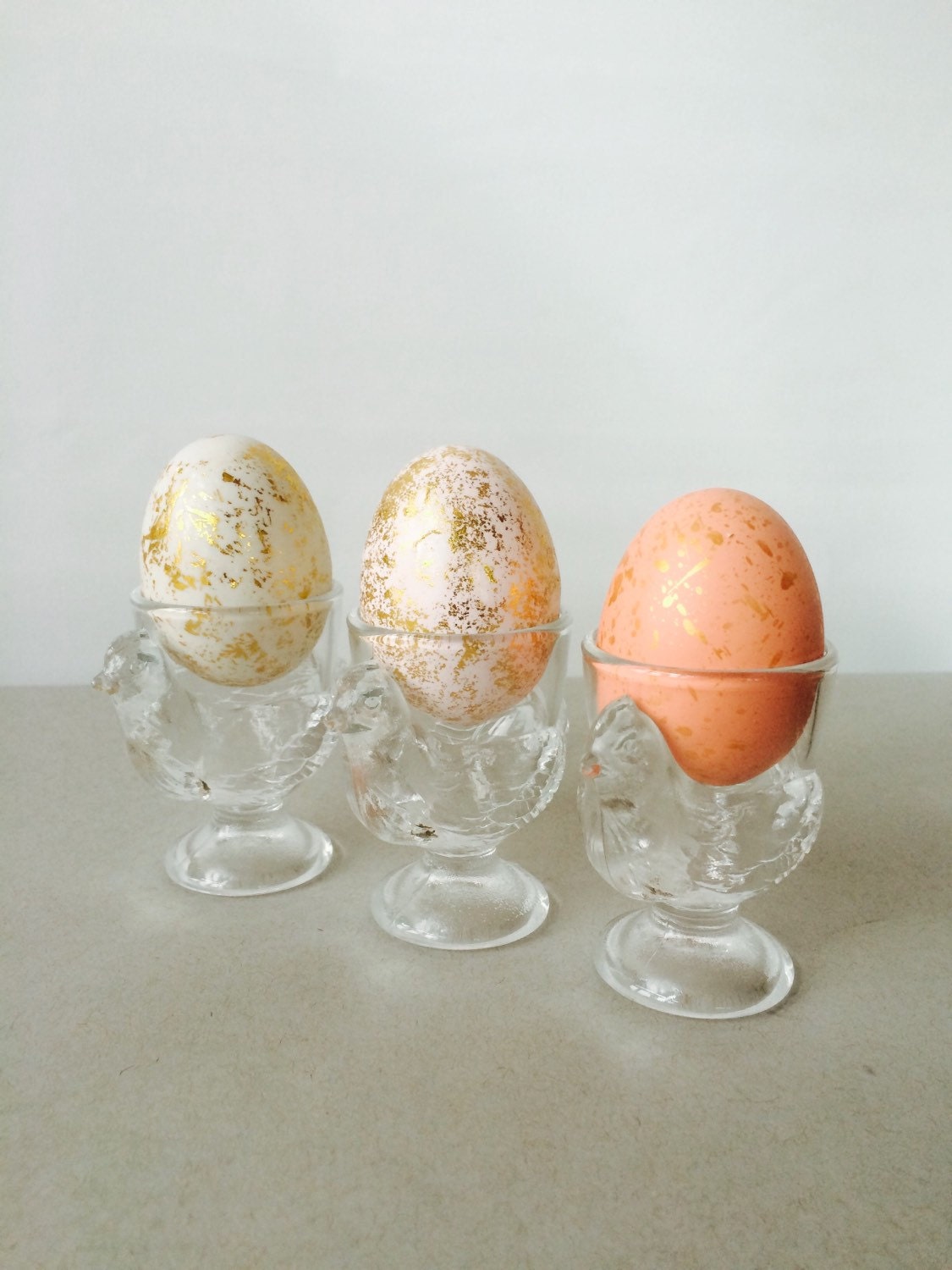 Vintage French Glass Egg Cups set of 3 chicken eggs cup