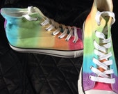 Funky Customised Back to Front Rainbow Hand Dyed canvas boots Hi Tops Funky Customised Back to Front Rainbow Hand Dyed canvas boots Hi Tops