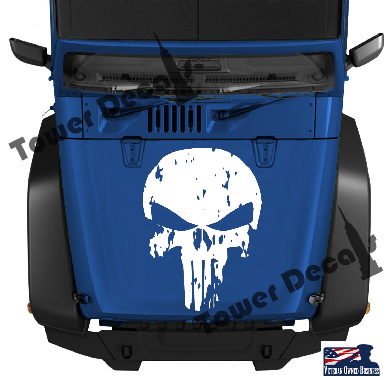 Distressed Skull Punisher Hood Vinyl Decal 16 23