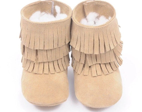 Items similar to Baby Girls Fringe Moccasin Boots , Toddler Boots, baby ...