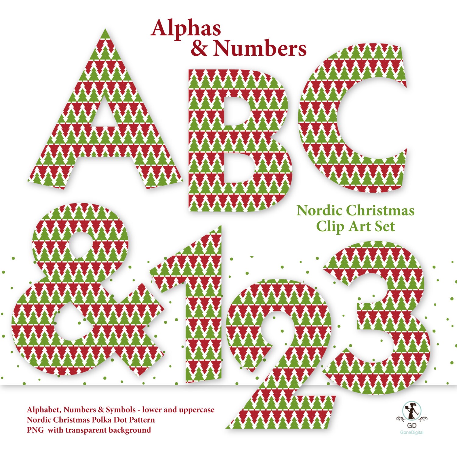 Alphabet Clipart 4: Nordic Christmas Alphas Numbers Symbols